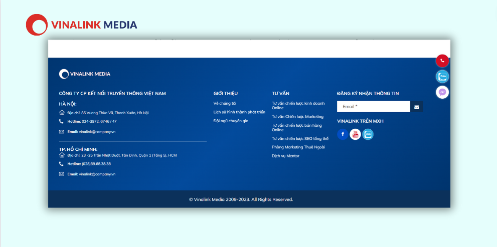 Ví dụ về Footer website vinalink.com